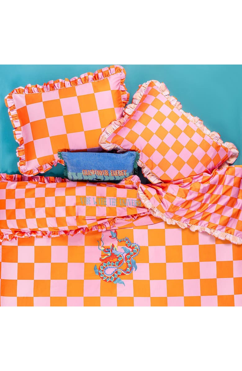 Zsa Zsa Zsu Lahor 300 Tc E.King Size 100% Cotton Satin Duvet Cover Set 102X87 In Checked, Main, color, Orange