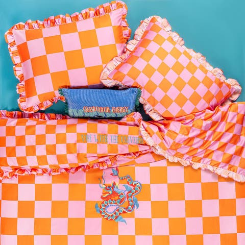 Lahor 300 Tc E.King Size 100% Cotton Satin Duvet Cover Set 102X87 In Checked