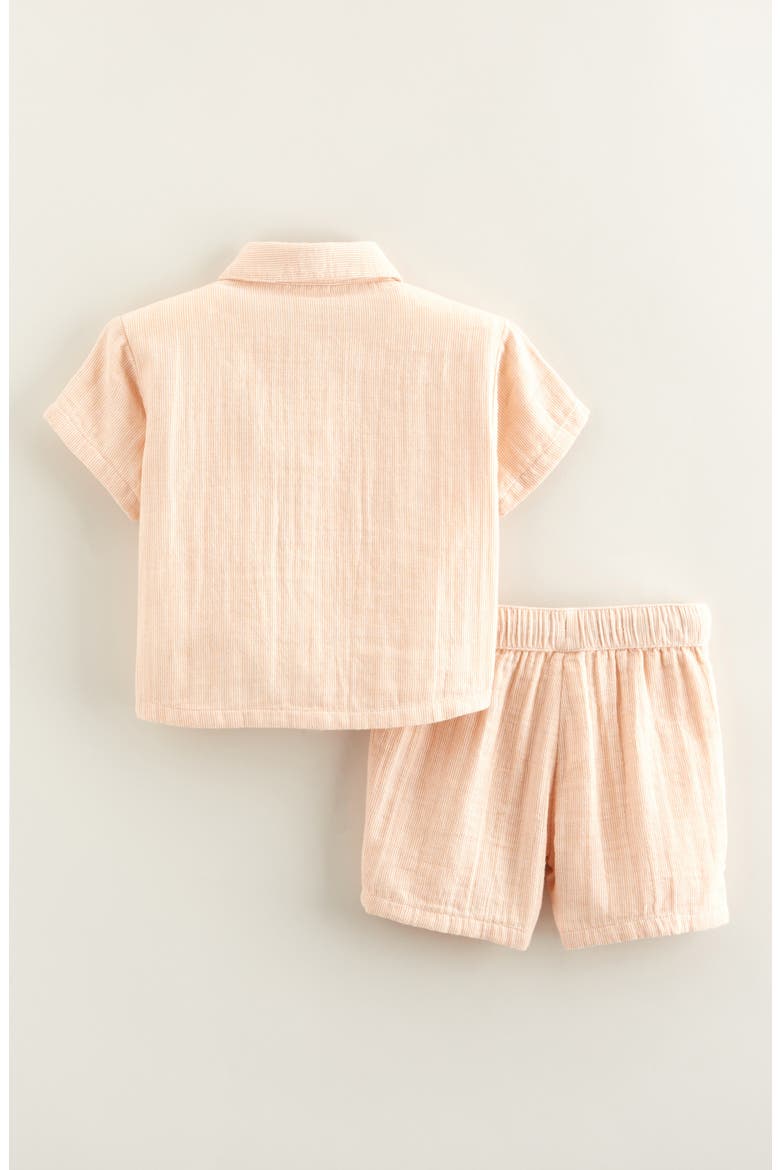 Stripe Short Sleeve Cotton Button-Up Shirt & Shorts Set, Alternate, color, TAN BISCUIT FINE STRIPE