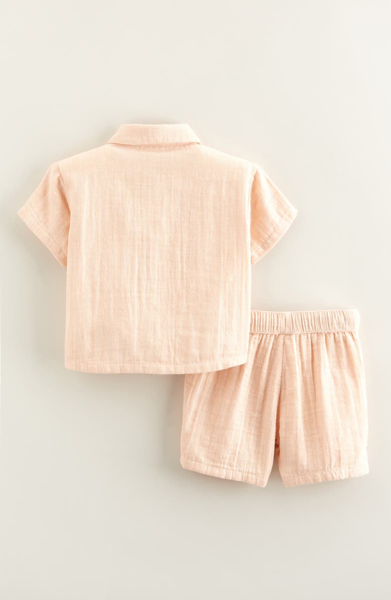 Nordstrom Stripe Short Sleeve Cotton Button-Up Shirt & Shorts Set, Alternate, color, Tan Biscuit Fine Stripe
