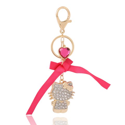 Crystal Charm Keychain with Bow and Heart Accent