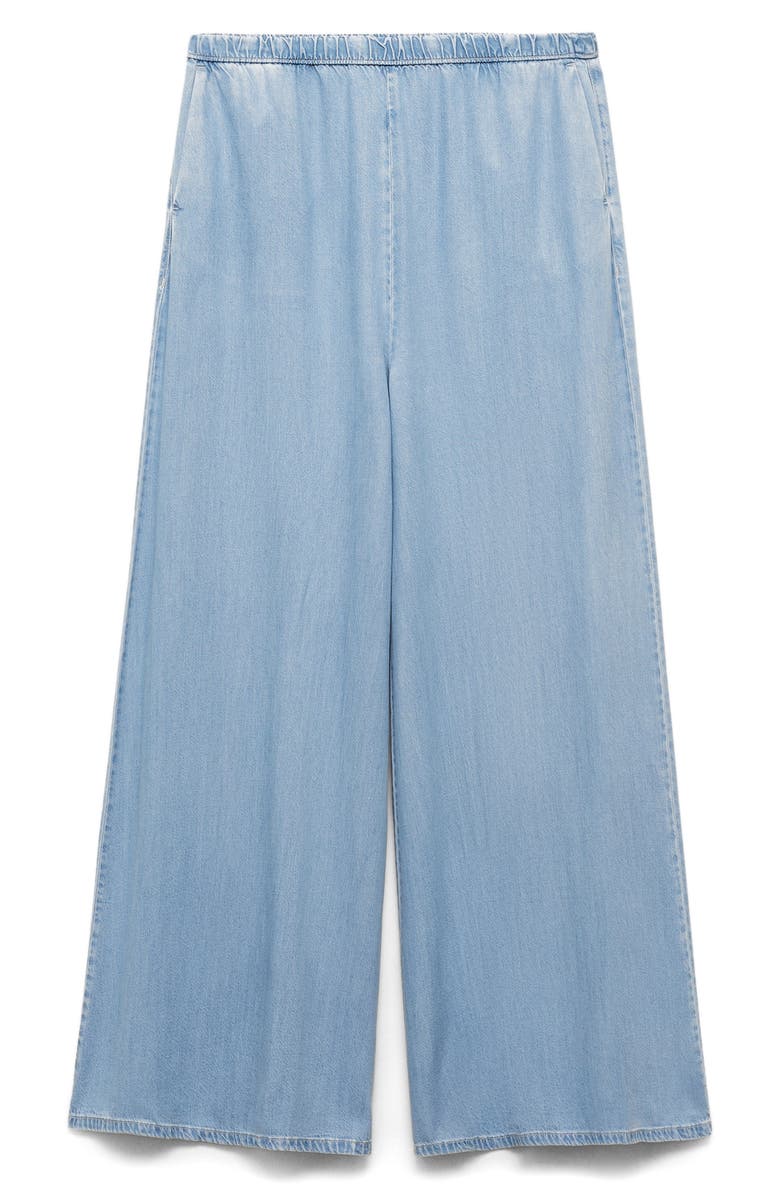 MANGO Siros Pull-On Wide Leg Denim Pants, Alternate, color, Light Blue