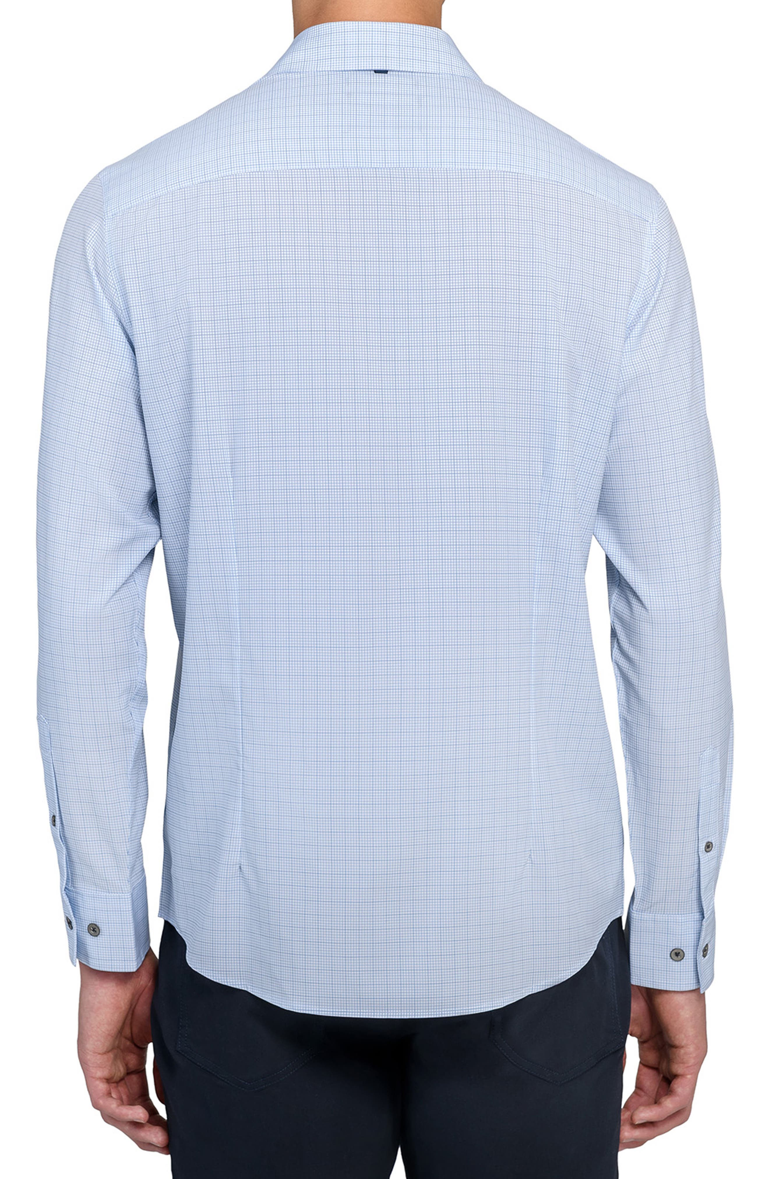 Slim Fit Light Blue Grid Check Performance Button-Up Shirt - image 2