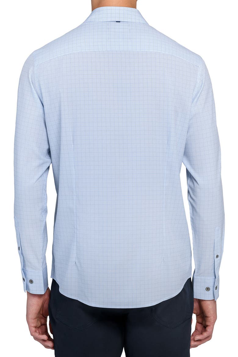Slim Fit Light Blue Grid Check Performance Button-Up Shirt, Alternate, color, BLUE