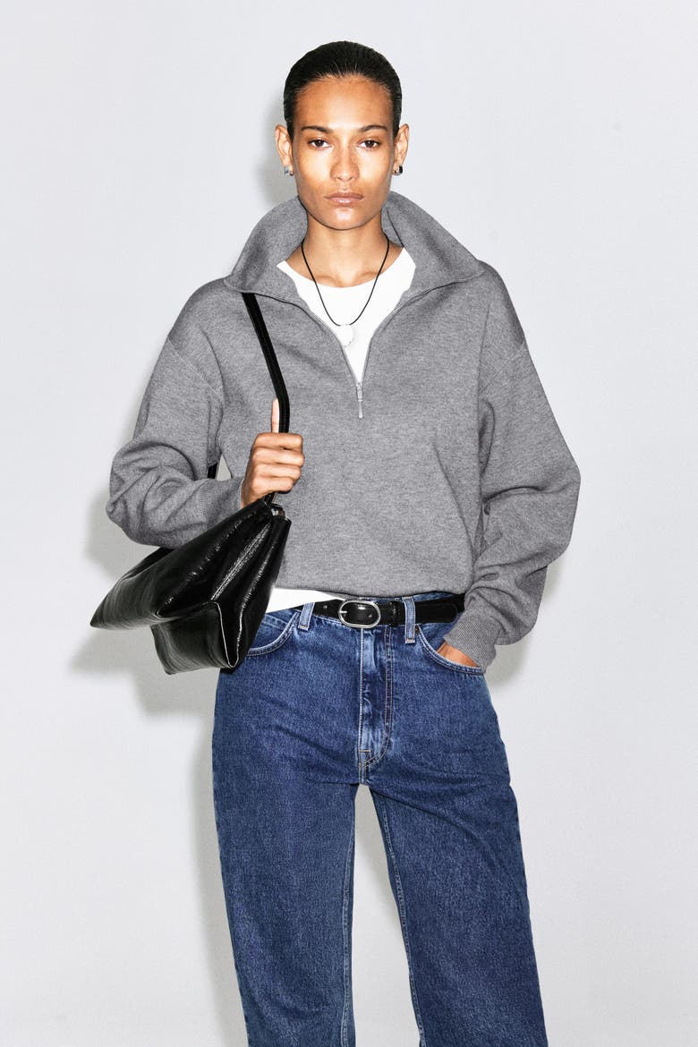 Mock-Neck Half-Zip Knitted Sweater, Main, color, GRAY MÉLANGE