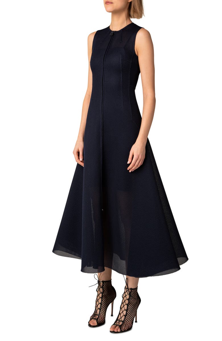 Akris Techno Grid Front Zip Midi Dress, Alternate, color, 
