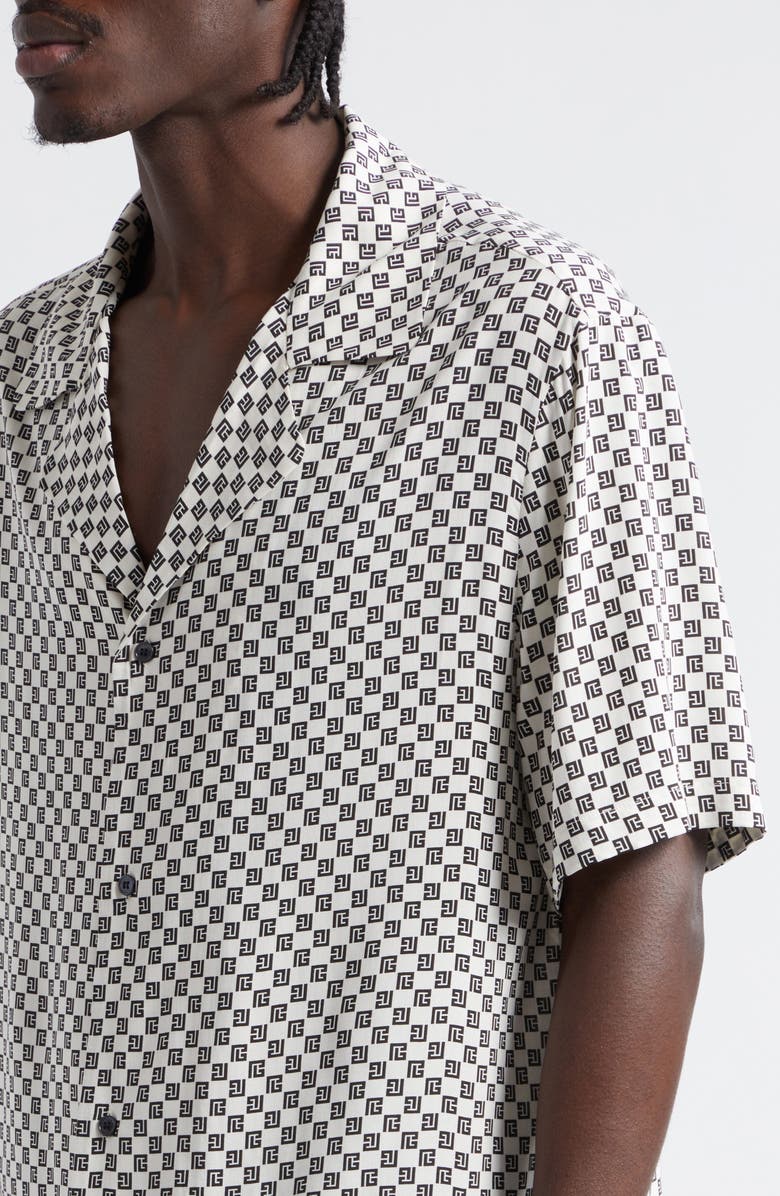 Balmain Mini Monogram Button-Up Shirt, Alternate, color,