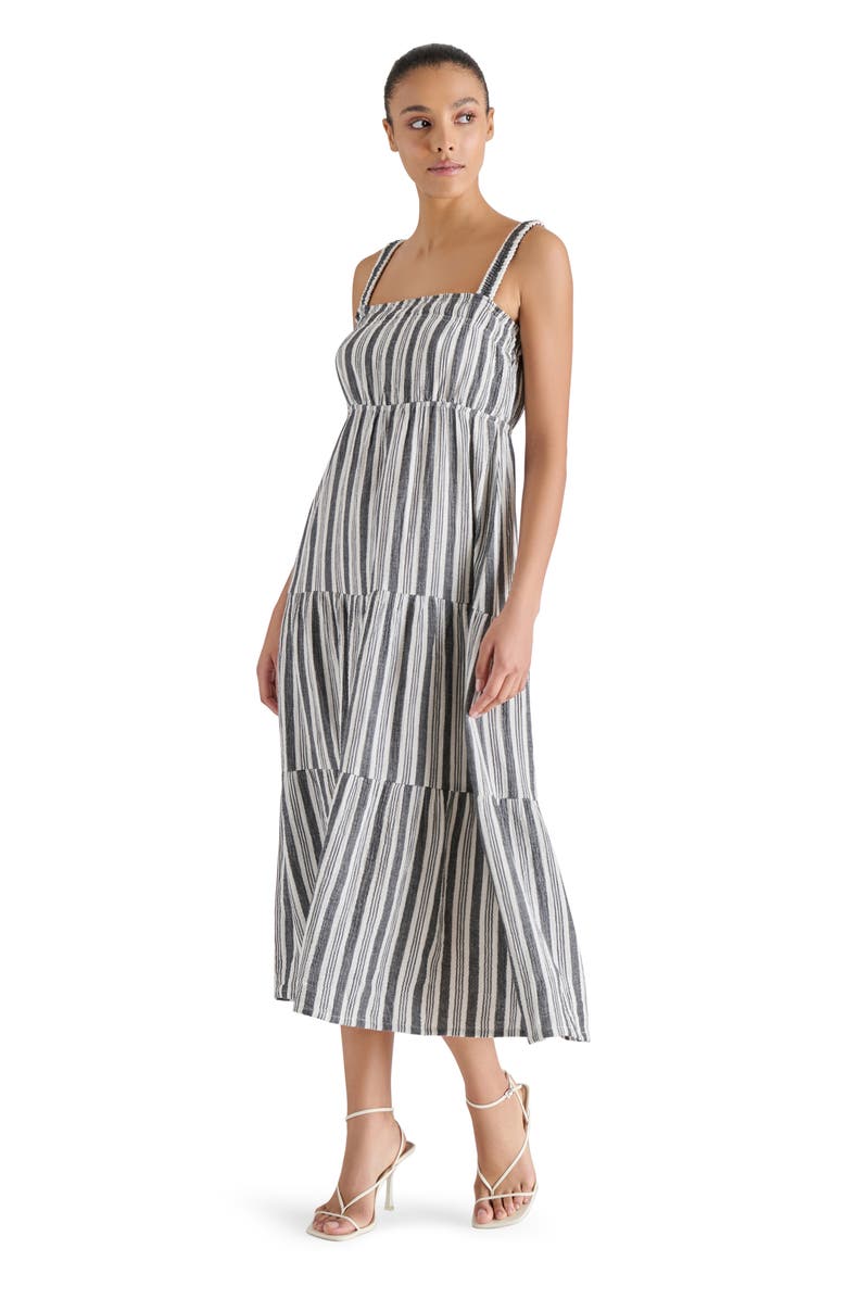 Steve Madden Alissa Stripe Tiered Cotton Gauze Midi Sundress, Alternate, color, Black/ White Stripe