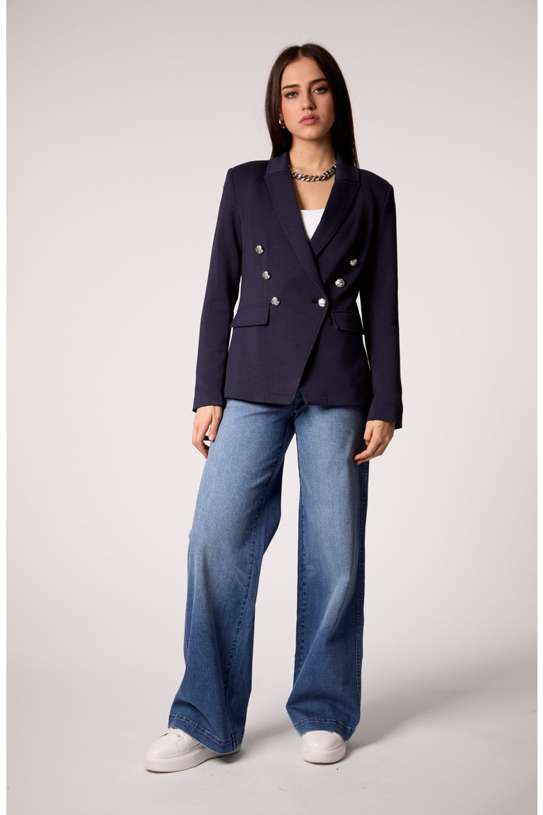 Helen Double-Breasted Blazer with Removable Hoodie Insert, Alternate, color, Navy