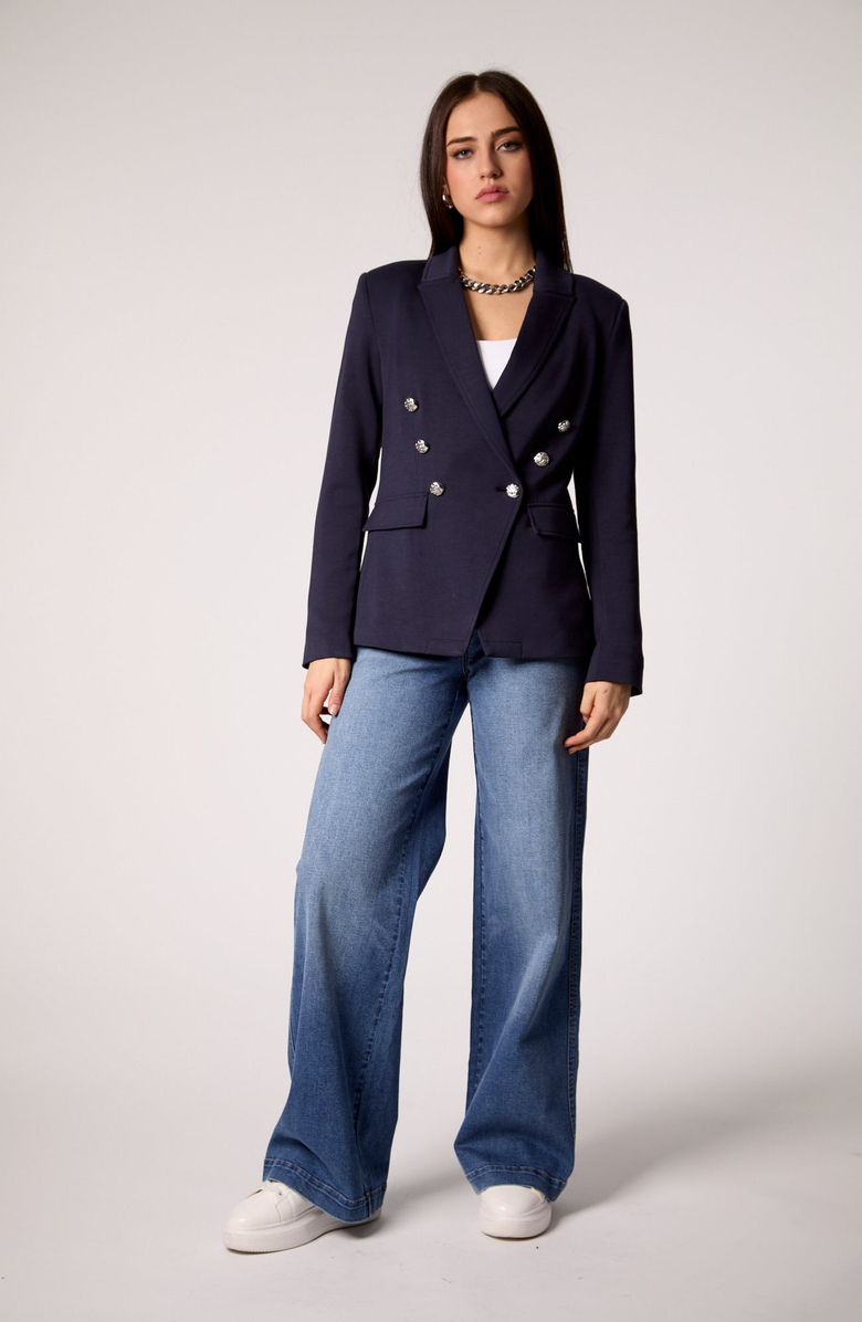 BLUE REVIVAL Helen Double-Breasted Blazer with Removable Hoodie Insert, Alternate, color, Navy