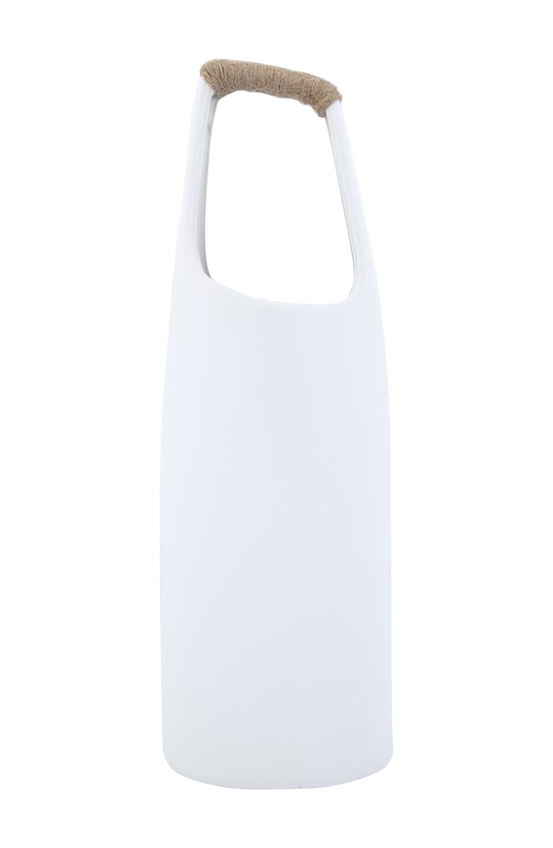 Storied Home Stoneware Vase with Rattan Wrapped Top Handle, White, Main, color, White