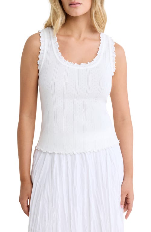 nz BY NIC AND ZOE Ella Rib Lettuce Trim Cotton Pointelle Tank in Paper White at Nordstrom, Size Large