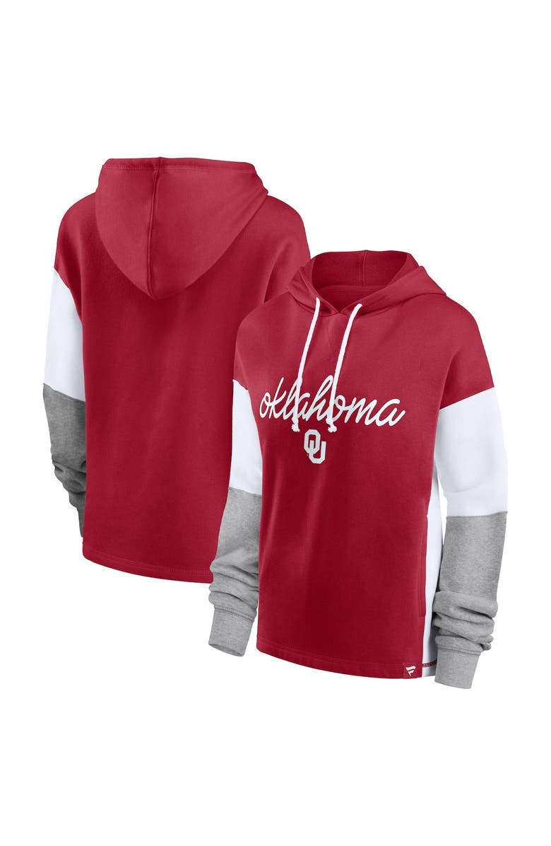 FANATICS Women's Fanatics Branded Crimson Oklahoma Sooners Play It Safe Colorblock Pullover Hoodie, Alternate, color, Crimson
