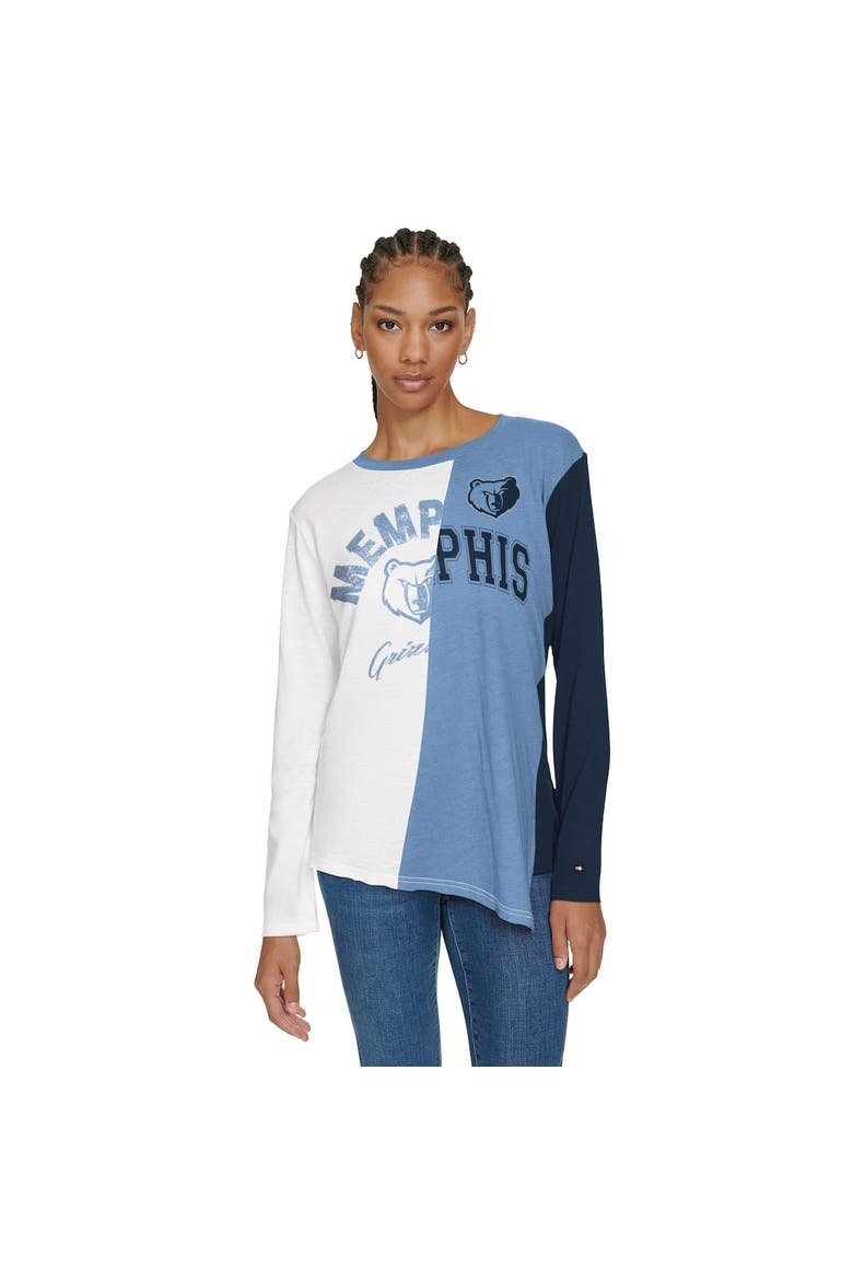 Women's Tommy Jeans White/Light Blue Memphis Grizzlies Amelia Color Blocked Long Sleeve T-Shirt, Main, color, White