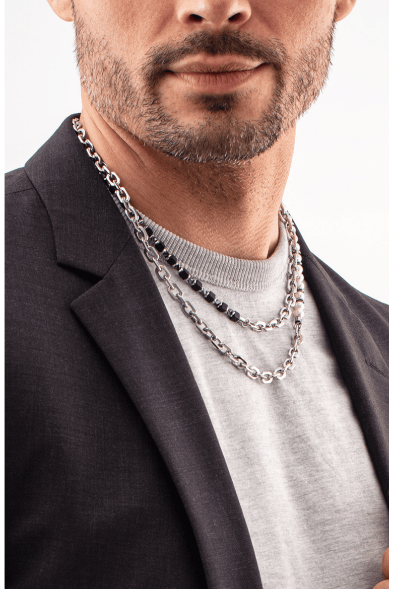 Necklace Cubes Fusion Link Chain Black, Alternate, color, Silver