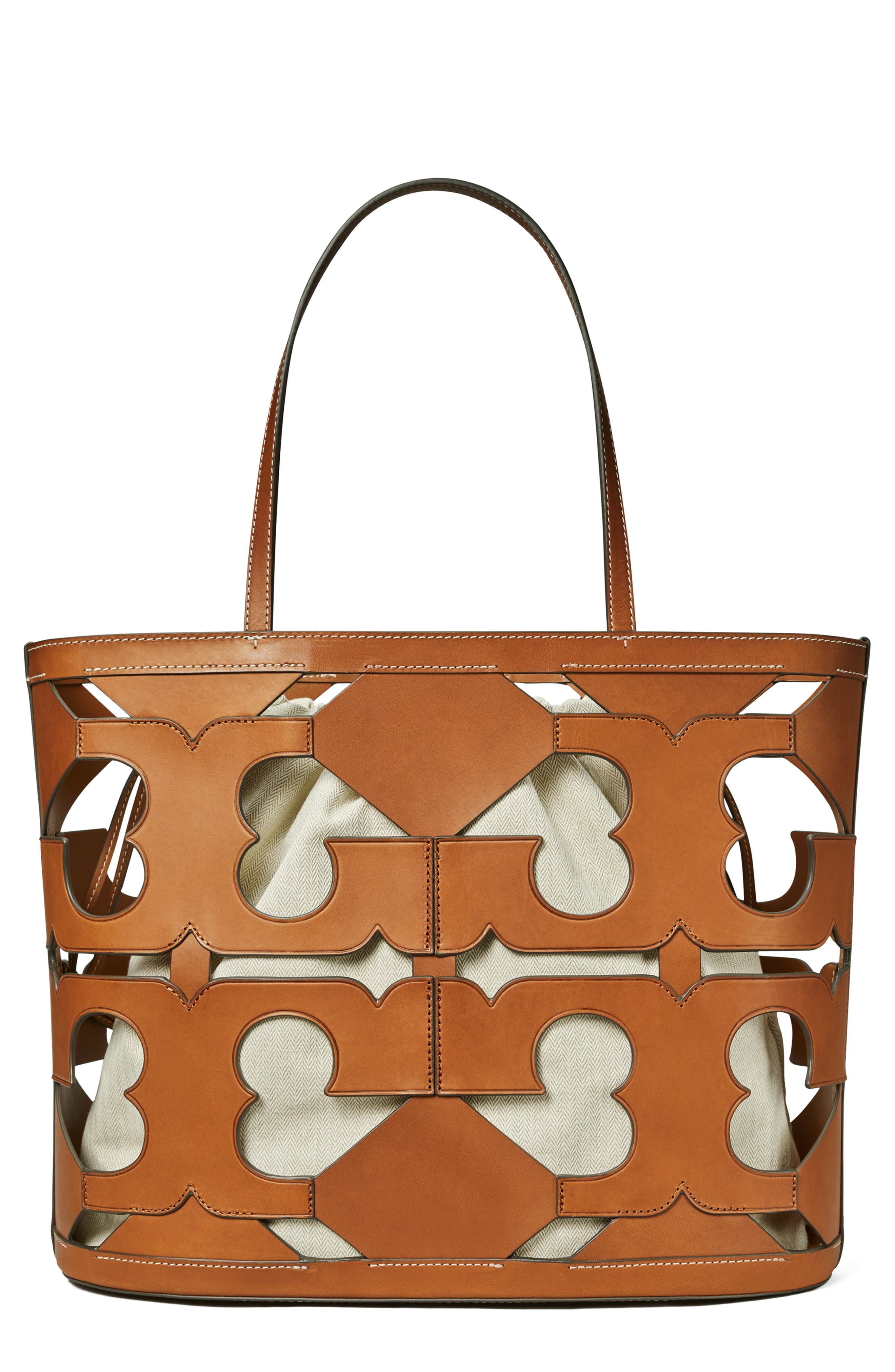 Tory Burch Ella Leather Cutout Logo Tote, Main, color, 