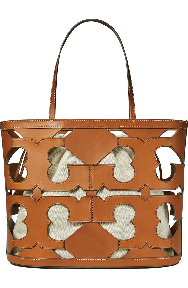 Tory Burch Ella Leather Cutout Logo Tote, Main, color,