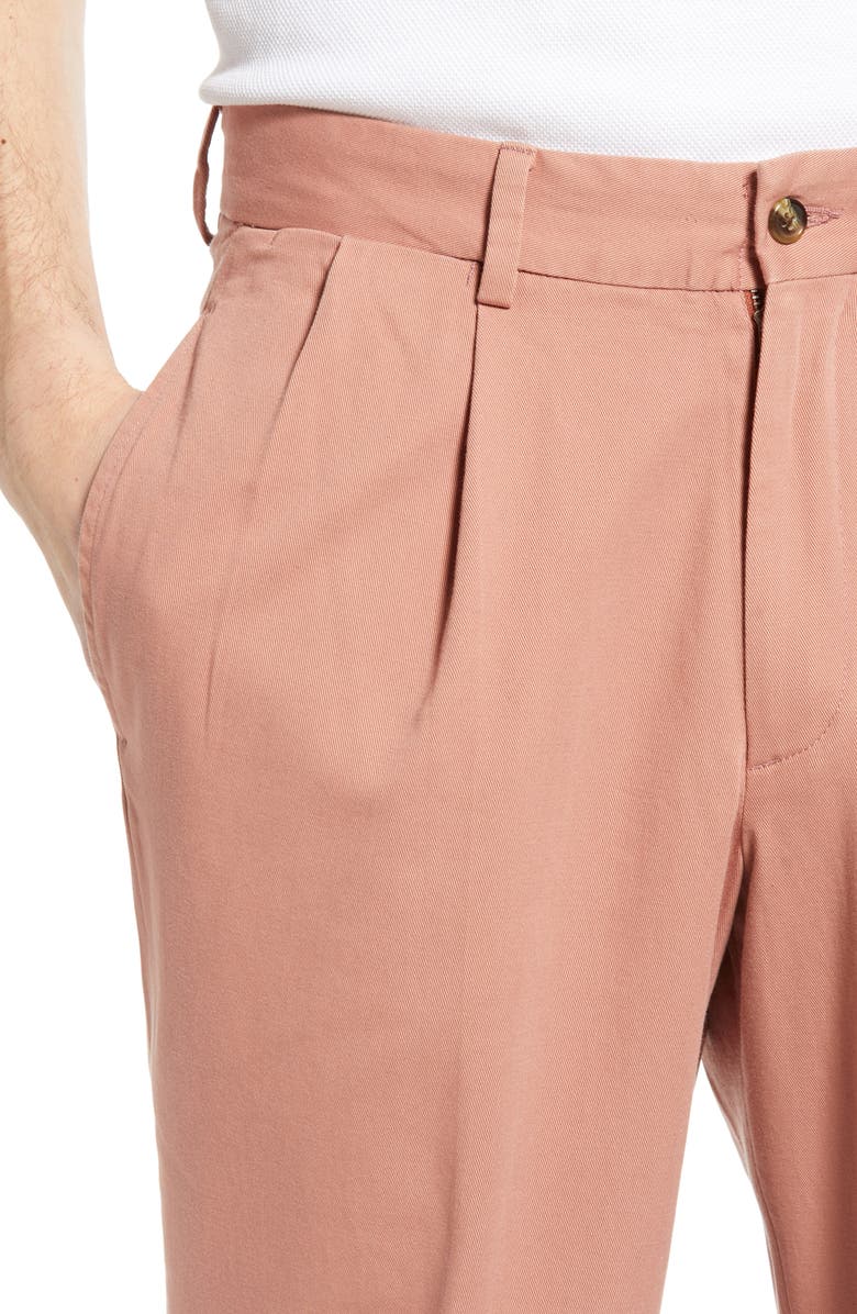 Berle Charleston Khakis Pleated Chino Pants, Alternate, color, Charleston Brick