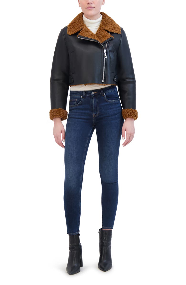 Rebecca Minkoff Faux Shearling Moto Jacket, Alternate, color,