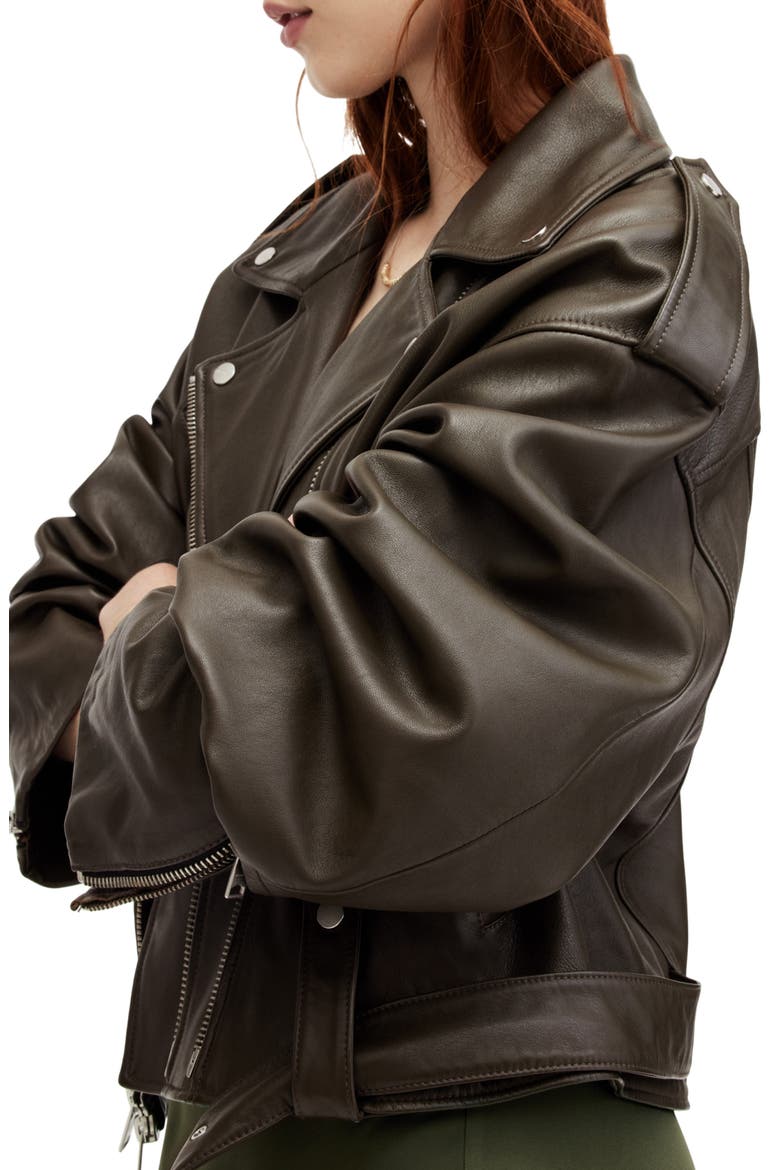 Dayle Leather Biker Jacket, Alternate, color, ARMY GREEN
