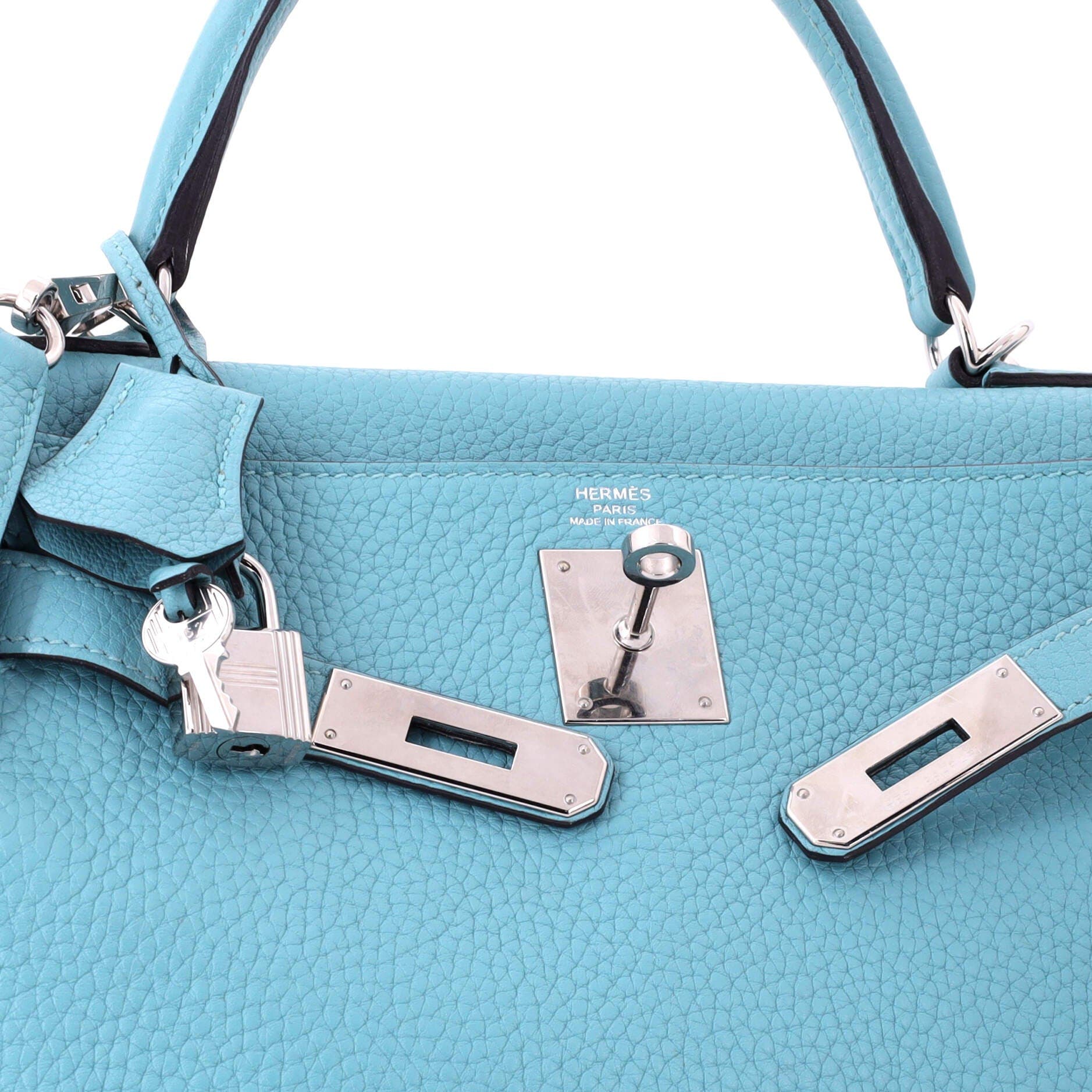 Kelly Handbag Blue Clemence with Palladium Hardware 28, Alternate, color, Blue