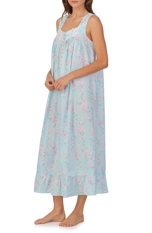 Shop Eileen West Floral Sleeveless Cotton Ballet Nightgown In Aqua/prt
