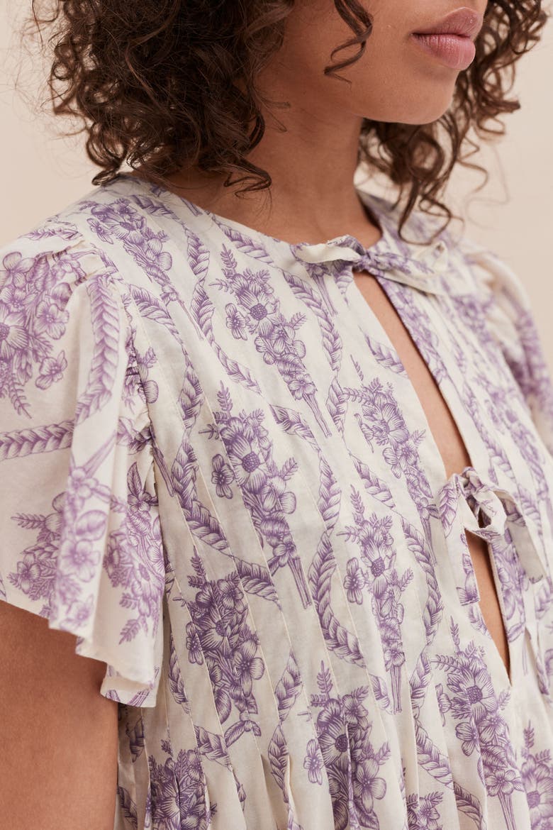 Pleated Nightie, Alternate, color, Alpen Flora Cream/Violet