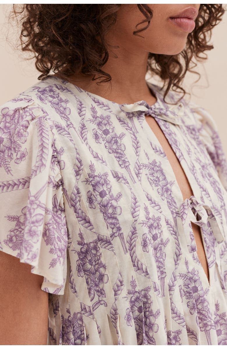 Desmond & Dempsey Pleated Nightie, Alternate, color, Alpen Flora Cream/Violet