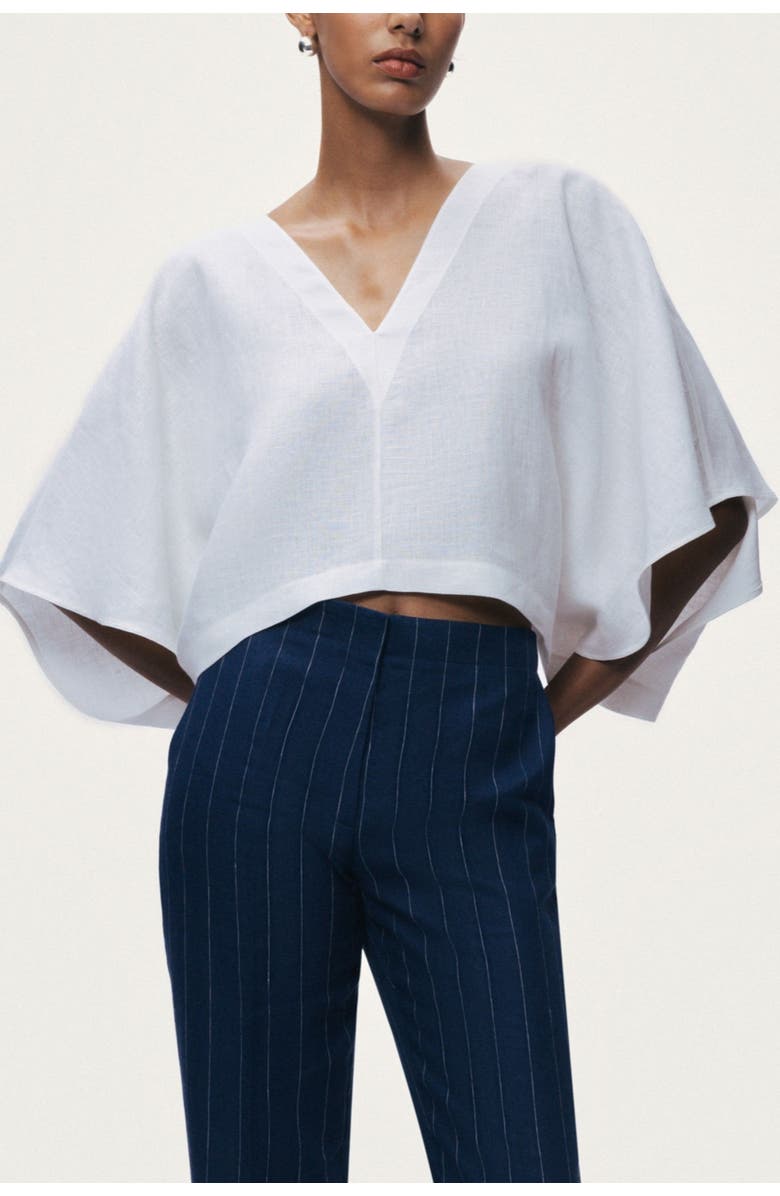 Nocturne Belt Detail V-Neck Blouse, Main, color, Ivory