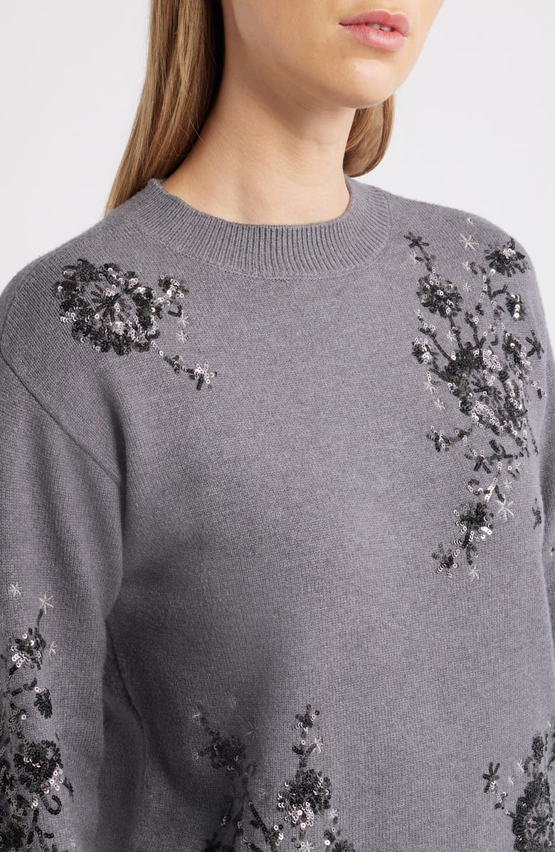Anne Klein Sequin Floral Crewneck Sweater, Alternate, color, 