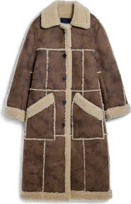 Desigual Faux Shearling Trim Longline Coat