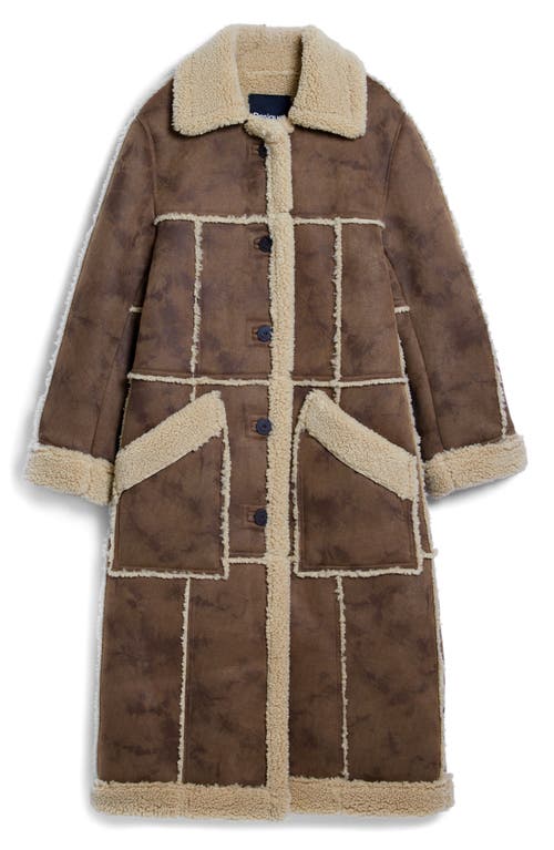 Desigual Faux Shearling Trim Longline Coat In Brown