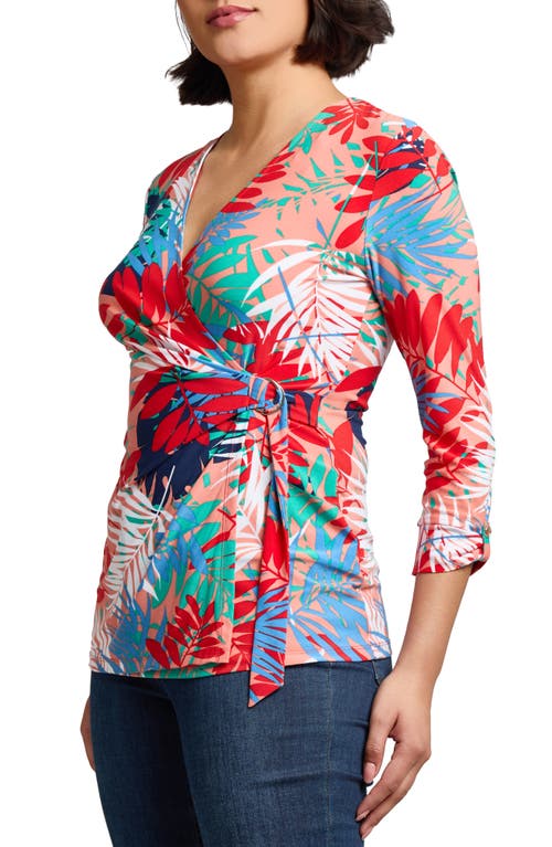 Jones New York Leaf Print Jersey D-ring Wrap Top In Multi