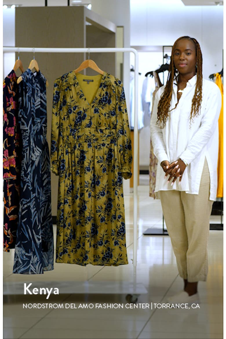Floral Print Long Sleeve Shirred Midi Dress video