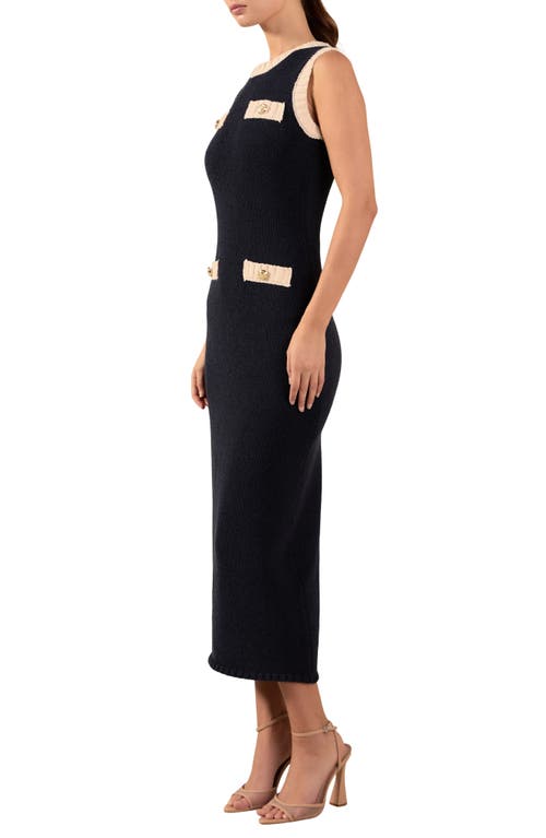 Shop Endless Rose Sleeveless Maxi Sweater Dress In Navy/cream