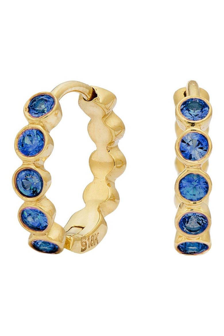 18k Gold Sapphire Huggie Hoop Earrings, Main, color, 18K YELLOW GOLD