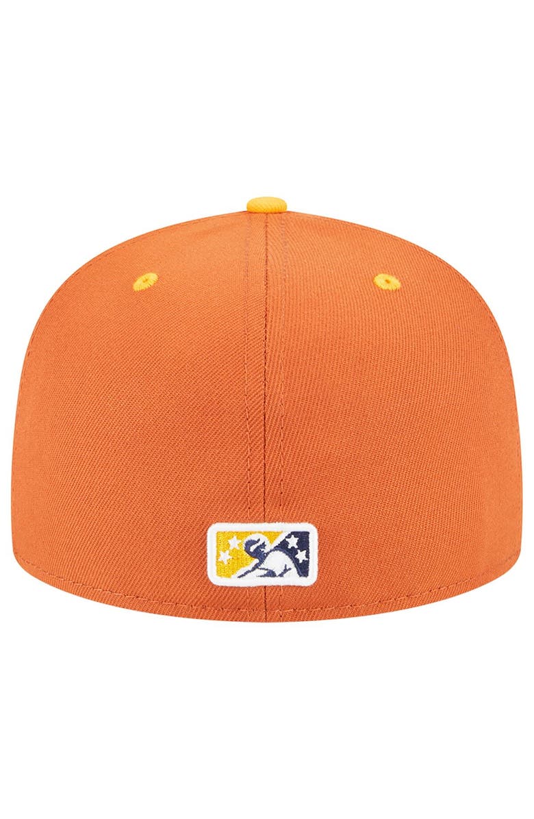 New Era Men's New Era Orange Montgomery Biscuits Theme Nights Montgomery Bacon Biscuits 59FIFTY Fitted Hat, Alternate, color,
