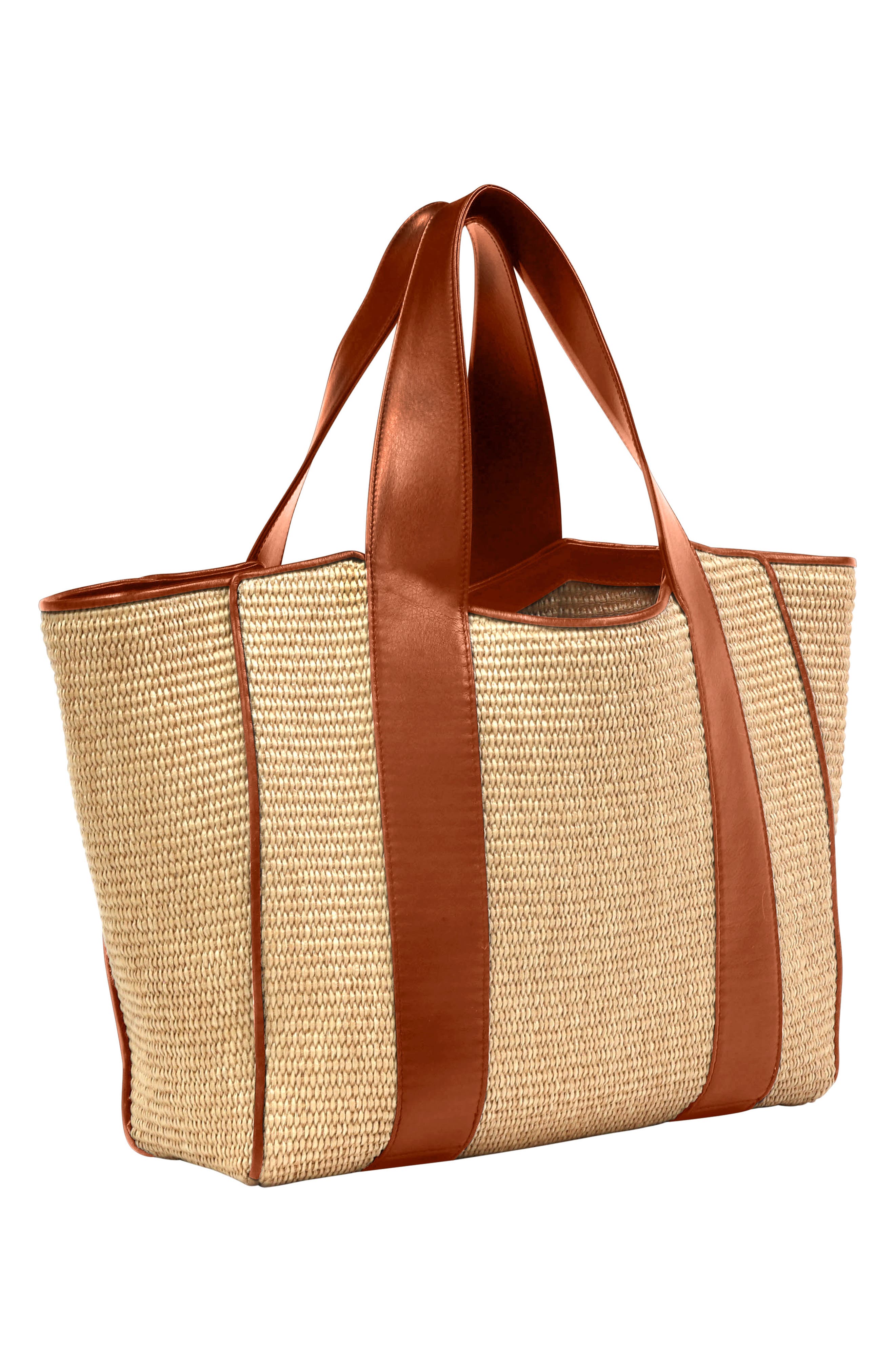 LISELLE KISS Penelope Raffia & Leather Tote, Alternate, color, 