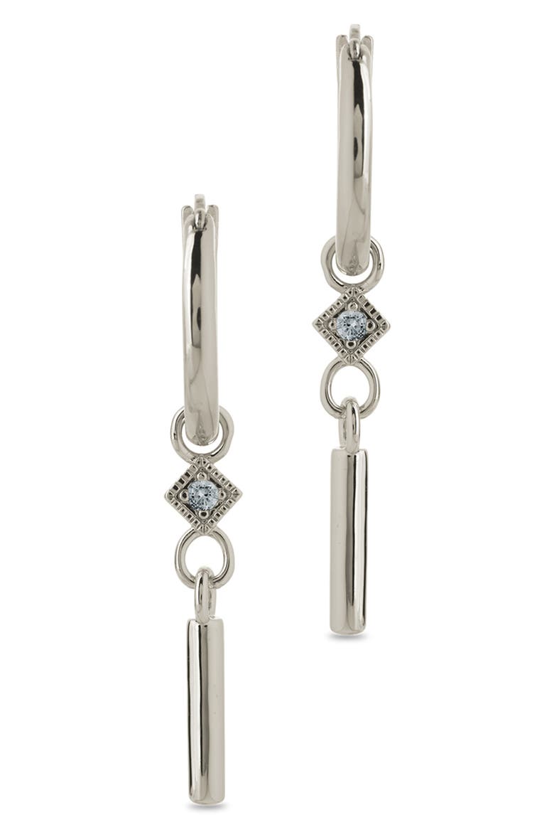Cubic Zirconia Bar Drop Hoop Earrings, Alternate, color, SILVER