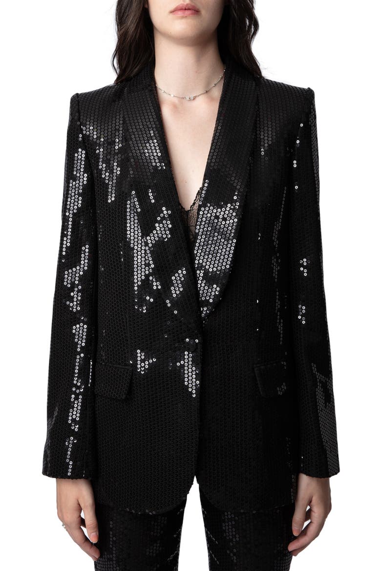 Vive Sequin Tuxedo Blazer, Main, color, NOIR