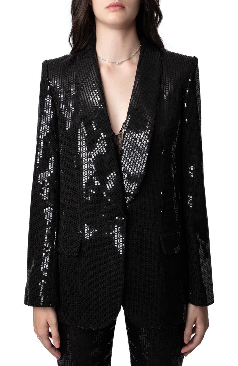Zadig & Voltaire Vive Sequin Tuxedo Blazer, Main, color, Noir