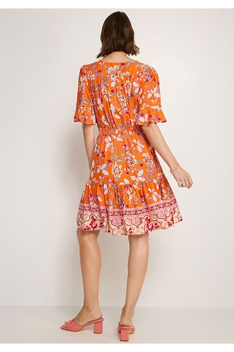 Women's Tiered Short Sleeve Dress, Alternate, color, Orange Multi