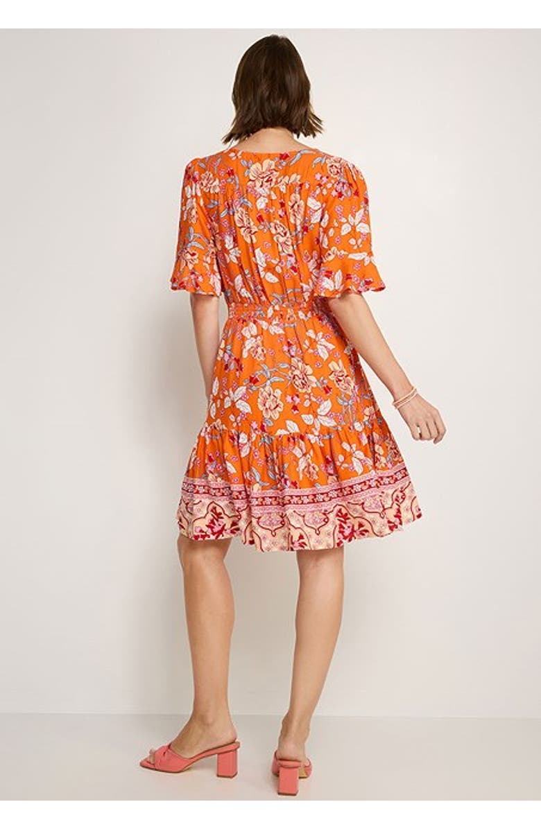 LASCANA Women's Tiered Short Sleeve Dress, Alternate, color, Orange Multi