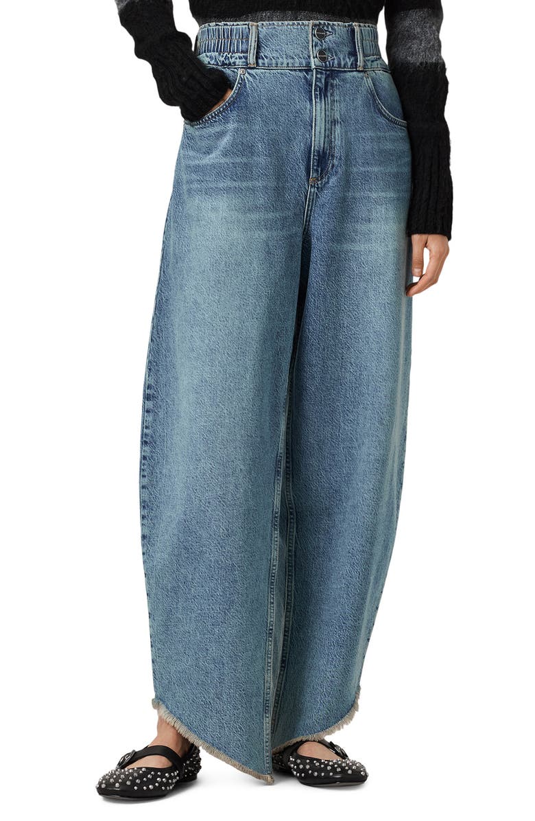 AllSaints Taylor Frayed Hem Loose Barrel Jeans, Main, color, Light Indigo