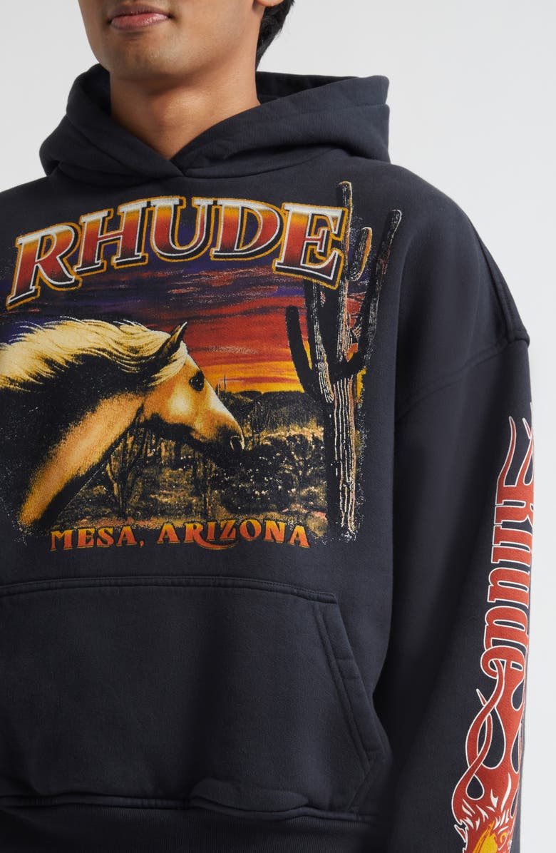 Rhude Mesa Stallion Graphic Hoodie, Alternate, color, Vintage Black/ Red/ Yellow