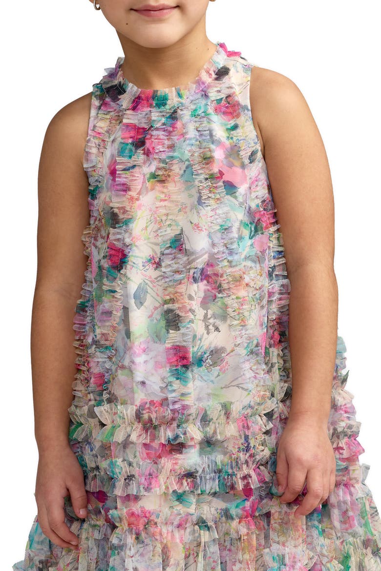 Girls Mesh Floral Print A-Line Dress, Alternate, color, Nude Multi