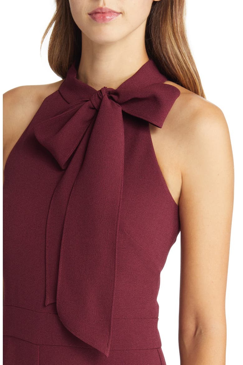 Bow Neck Stretch Crepe Jumpsuit, Alternate, color, MERLOT
