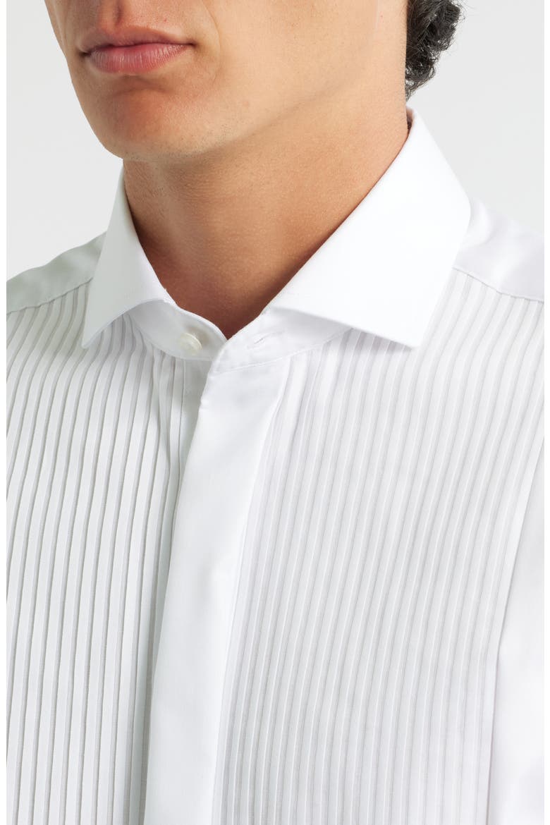 Luxury Pleat Front Non-Iron Dress Shirt, Alternate, color, WHITE