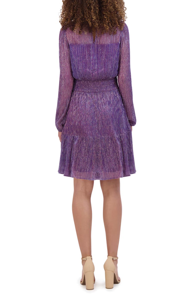Kensie High Neck Shimmer Long Sleeve Dress, Alternate, color, Iris