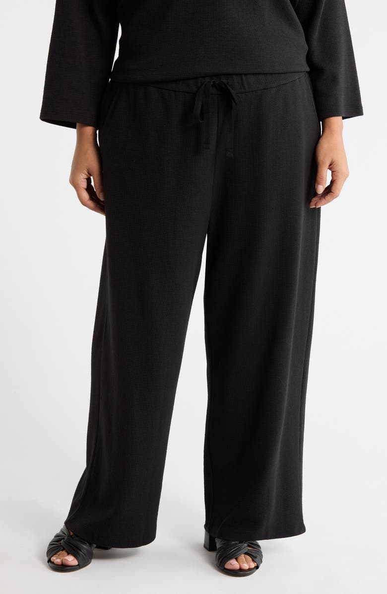 Eileen Fisher Organic Cotton Blend Ankle Wide Leg Drawstring Pants, Main, color, Black